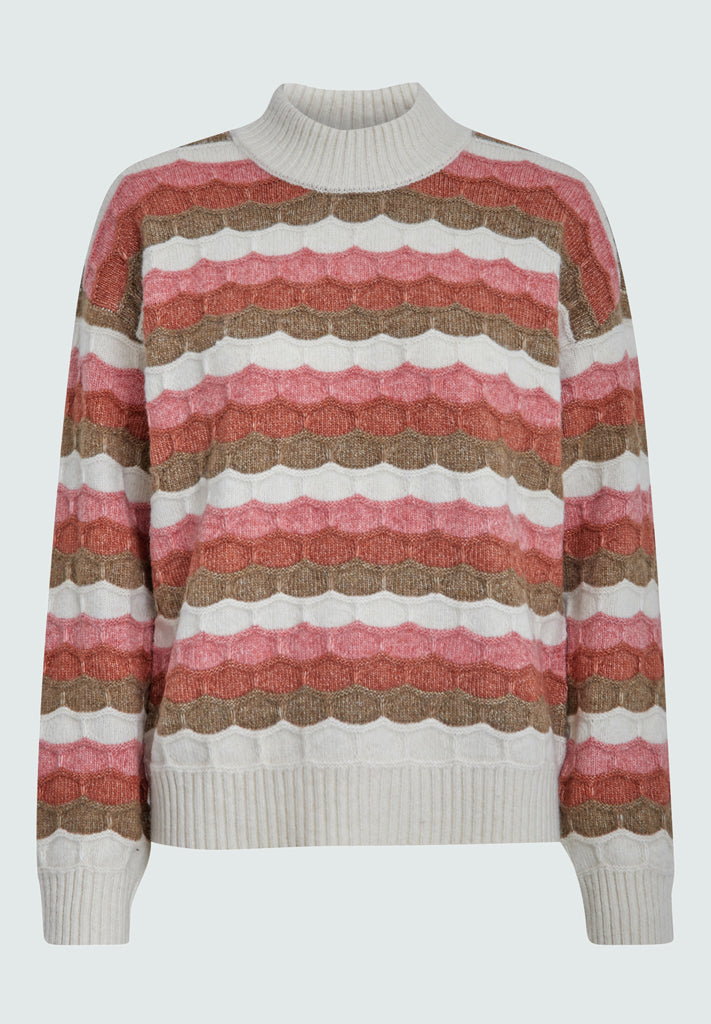 Peppercorn PCCoco Mock Neck Knit Pullover Pullover 2206S Fog Sand Stripe