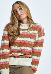 Peppercorn PCCoco Mock Neck Knit Pullover Pullover 2206S Fog Sand Stripe