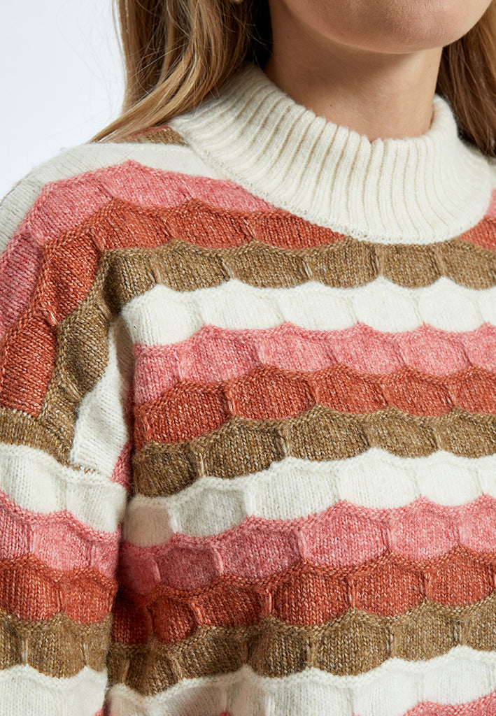 Peppercorn PCCoco Mock Neck Knit Pullover Pullover 2206S Fog Sand Stripe
