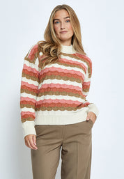 Peppercorn PCCoco Mock Neck Knit Pullover Pullover 2206S Fog Sand Stripe