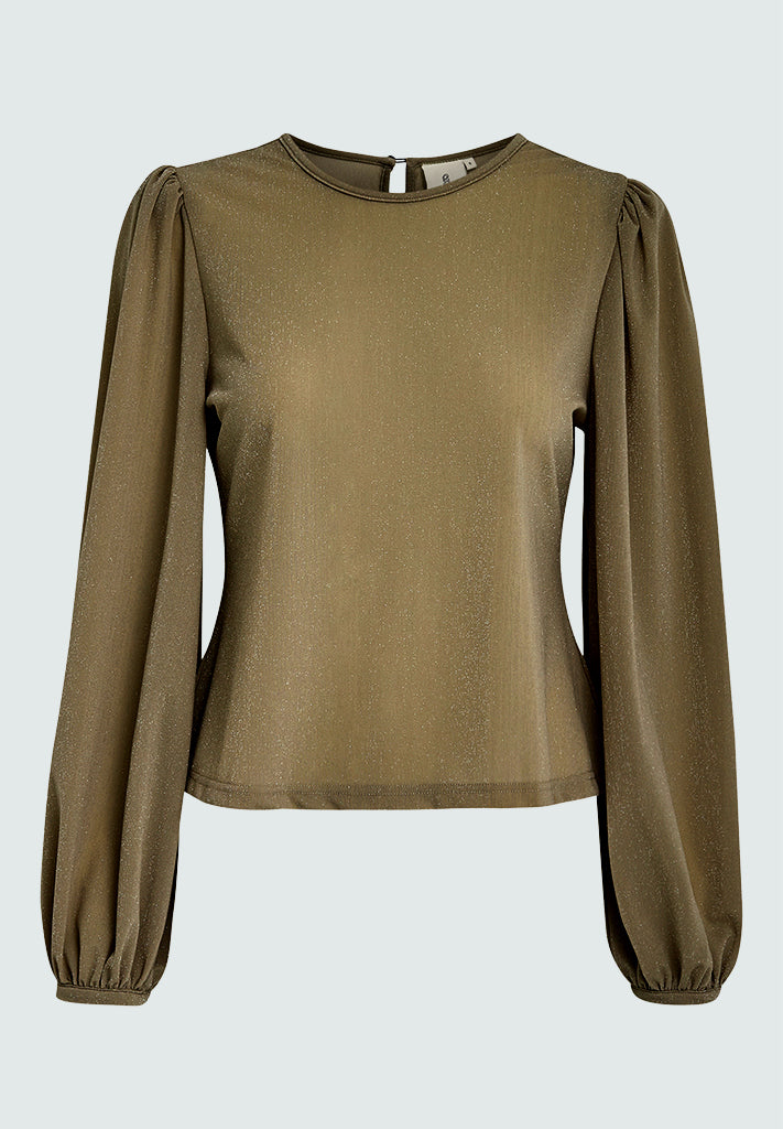 Peppercorn PCEbba Puff Sleeve Top Top 5998MET Canteen Metalic