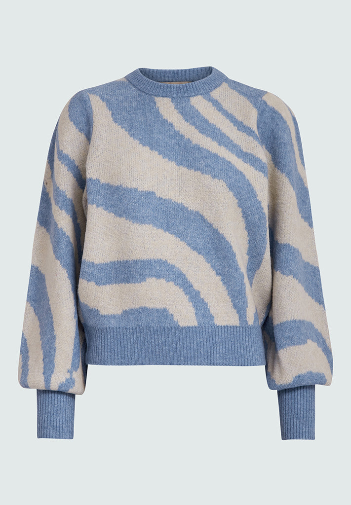 Peppercorn PCFabiola puff sleeve pullover Pullover 520J Allure Blue Jacquard