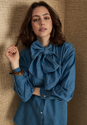 Peppercorn PCFernanda Bow Shirt Shirt 004 Mid-blue Denim