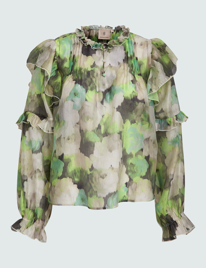 Peppercorn PCFleur Long Sleeve Blouse Blouse 3790P Hedge Green Print