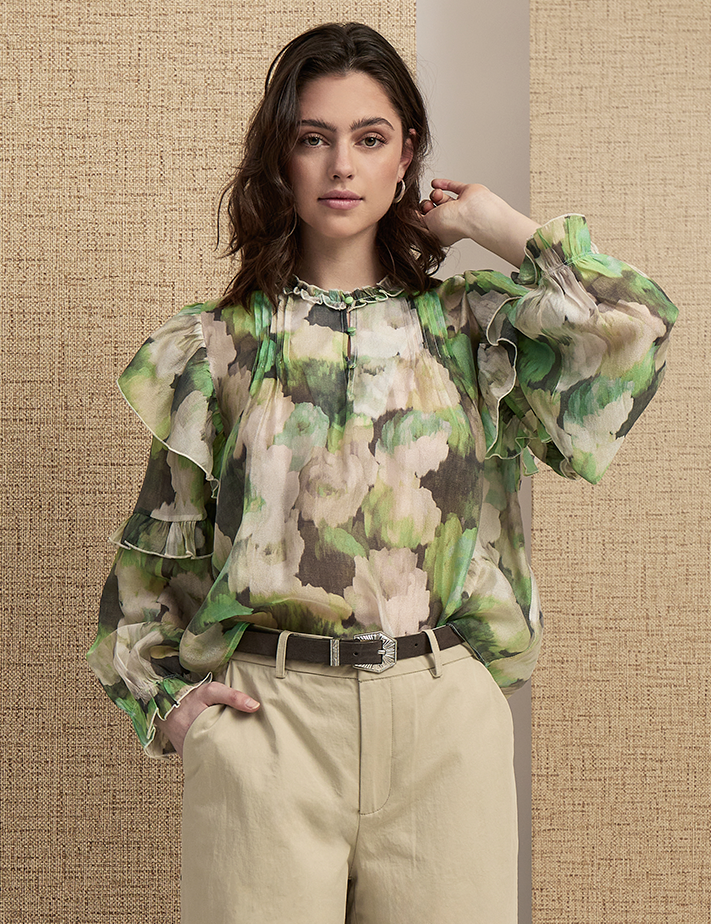 Peppercorn PCFleur Long Sleeve Blouse Blouse 3790P Hedge Green Print