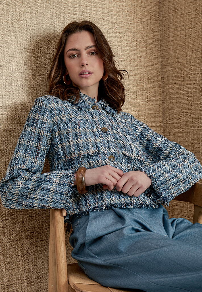 Peppercorn PCFrancie Short Jacket Jacket 520J Allure Blue Jacquard