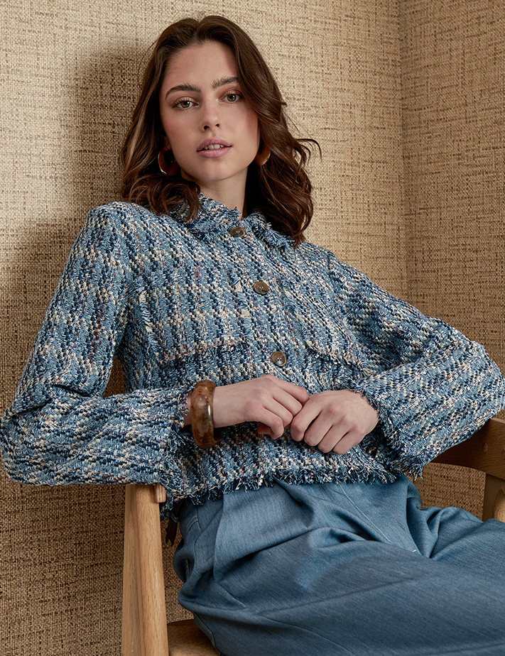 Peppercorn PCFrancie Short Jacket Jacket 520J Allure Blue Jacquard