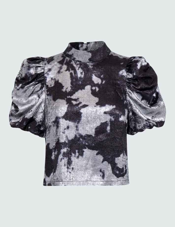 Peppercorn PCFunda Puff Sleeve Top Blouse 9811P Silver Print