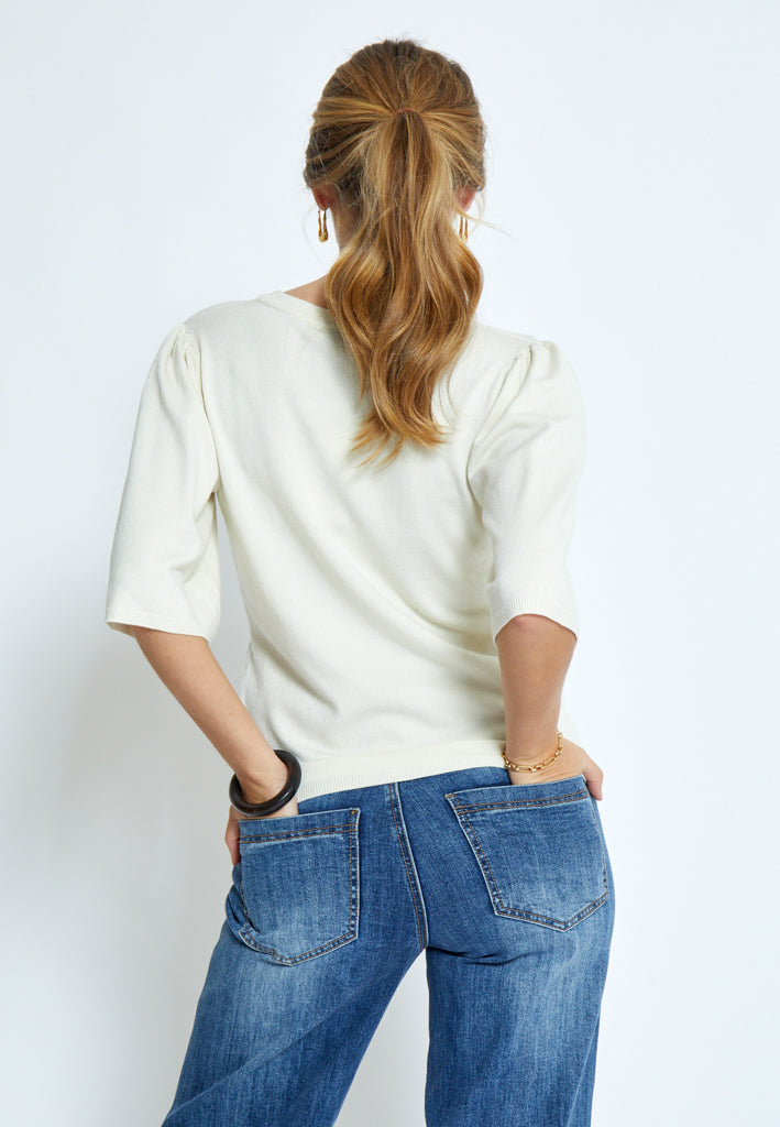 Peppercorn PCGlenda Short Sleeve Knit Pullover 0011 Gardenia