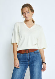Peppercorn PCGlenda Short Sleeve Knit Pullover 0011 Gardenia