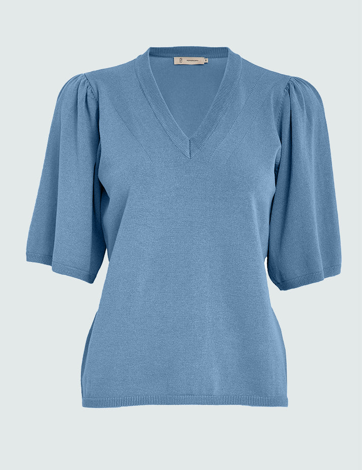 Peppercorn PCGlenda Short Sleeve Knit Pullover 1039 FADED DENIM