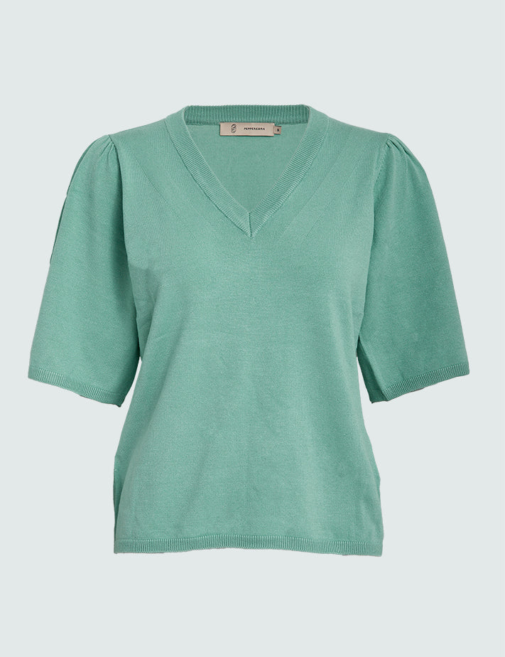 Peppercorn PCGlenda Short Sleeve Knit Pullover 3006 Lichen Mint