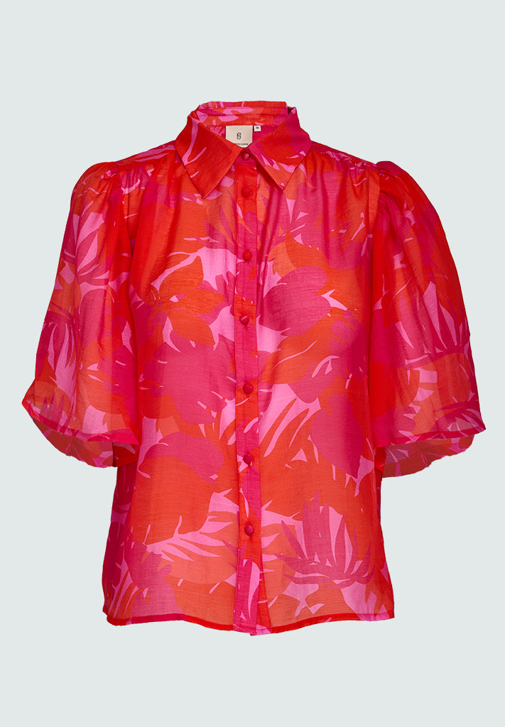 Peppercorn PCHalin Half Sleeve Shirt Shirt 4174 HOT CORAL PRINT