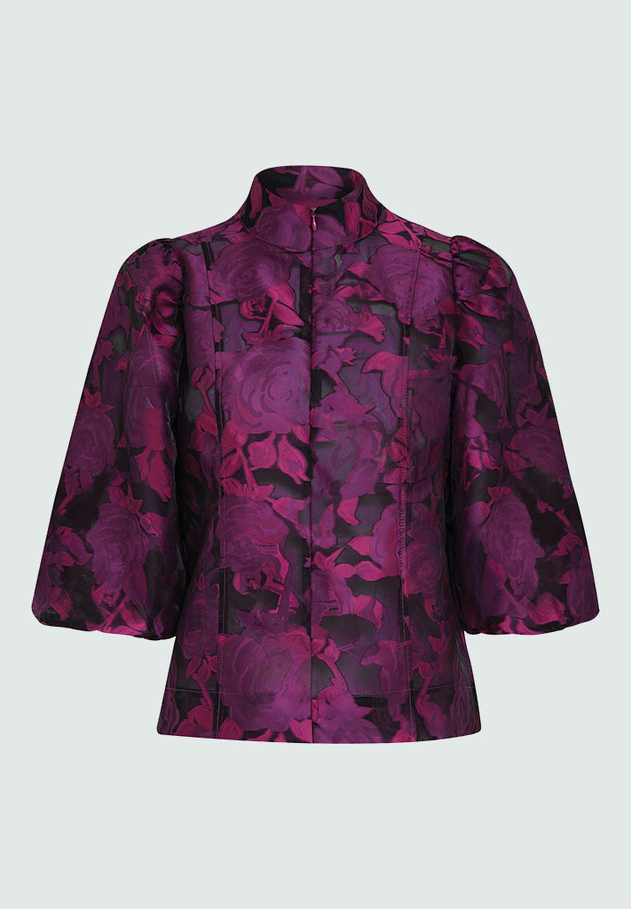 Peppercorn PCPelaya Mock Neck Jacquard Blouse Blouse 7024J Hollyhock Purple Jacquard