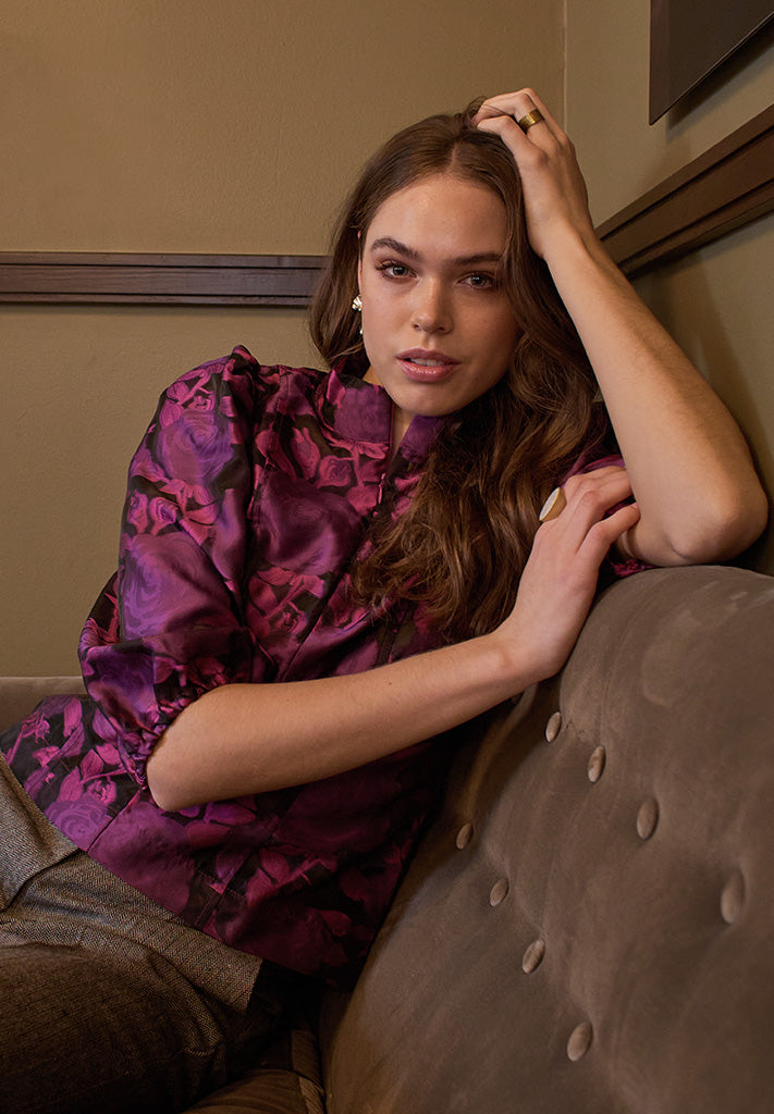 Peppercorn PCPelaya Mock Neck Jacquard Blouse Blouse 7024J Hollyhock Purple Jacquard