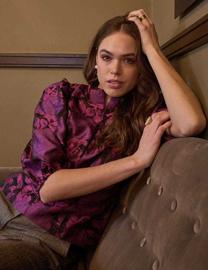 Peppercorn PCPelaya Mock Neck Jacquard Blouse Blouse 7024J Hollyhock Purple Jacquard