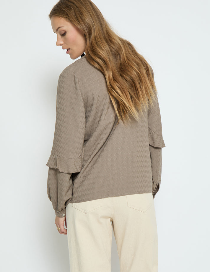 Peppercorn PCPenina V-Neck Long Sleeve Blouse Blouse 1458 Brindle Taupe