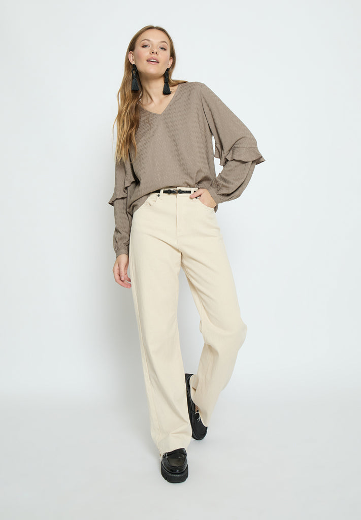 Peppercorn PCPenina V-Neck Long Sleeve Blouse Blouse 1458 Brindle Taupe