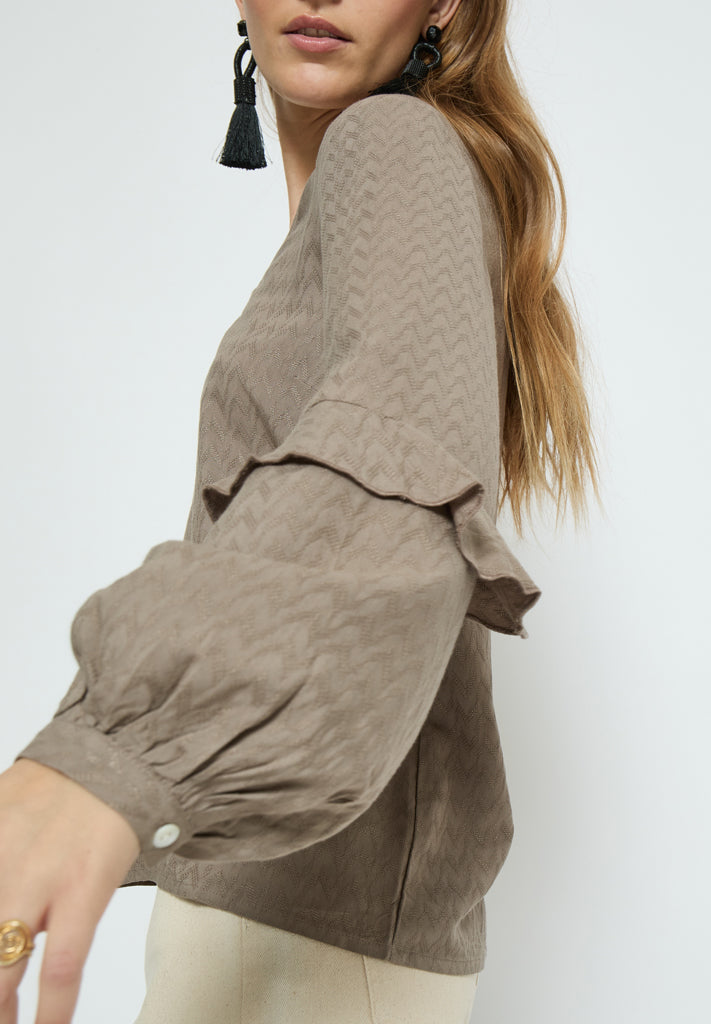 Peppercorn PCPenina V-Neck Long Sleeve Blouse Blouse 1458 Brindle Taupe
