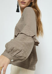 Peppercorn PCPenina V-Neck Long Sleeve Blouse Blouse 1458 Brindle Taupe