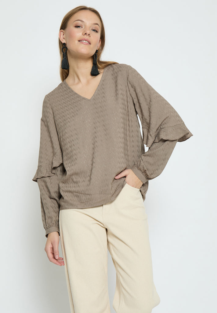 Peppercorn PCPenina V-Neck Long Sleeve Blouse Blouse 1458 Brindle Taupe