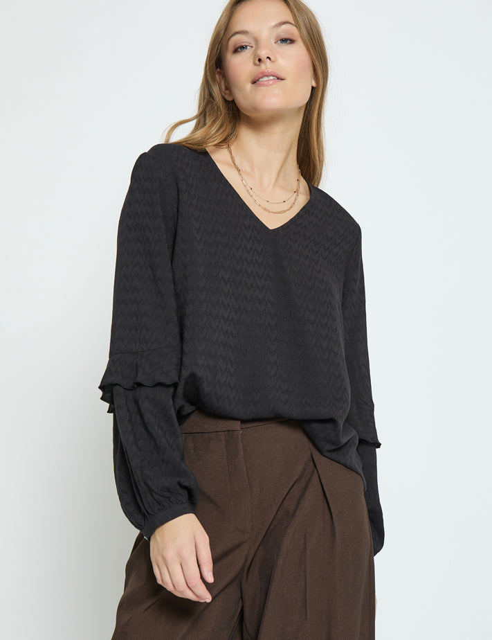 Peppercorn PCPenina V-Neck Long Sleeve Blouse Blouse 9000 Black