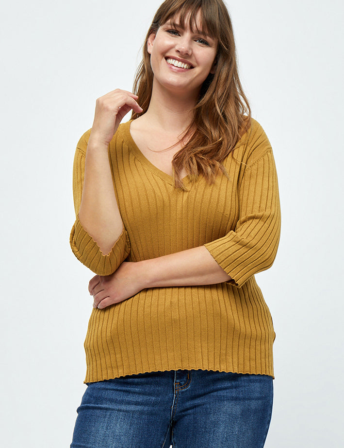 Peppercorn PCTana V Rib Pullover Curve Pullover 5017 Almond Brown