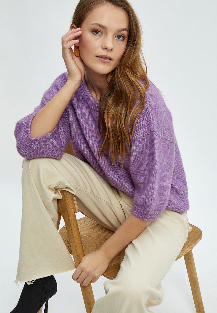 Peppercorn Pat GRS Half Sleeve Knit Pullover Pullover 7024M Hollyhock Purple Melange