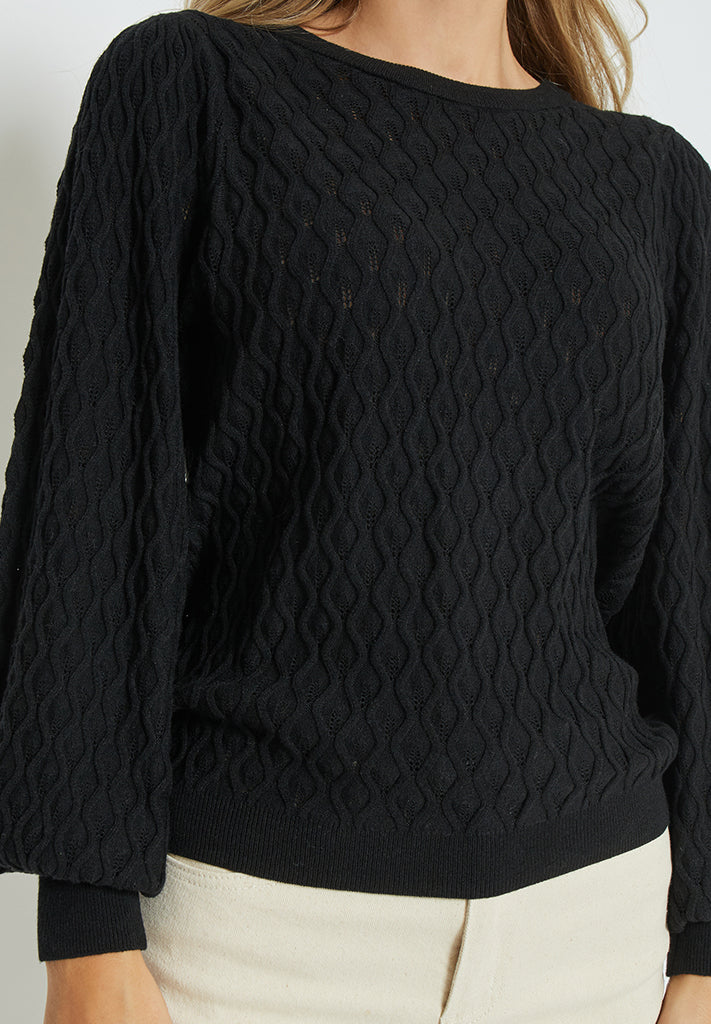 Peppercorn Rosalia Puff Sleeve Knit Pullover Pullover 9000 Black