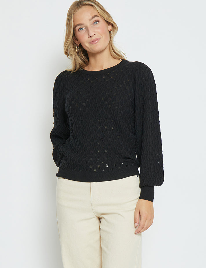 Peppercorn Rosalia Puff Sleeve Knit Pullover Pullover 9000 Black