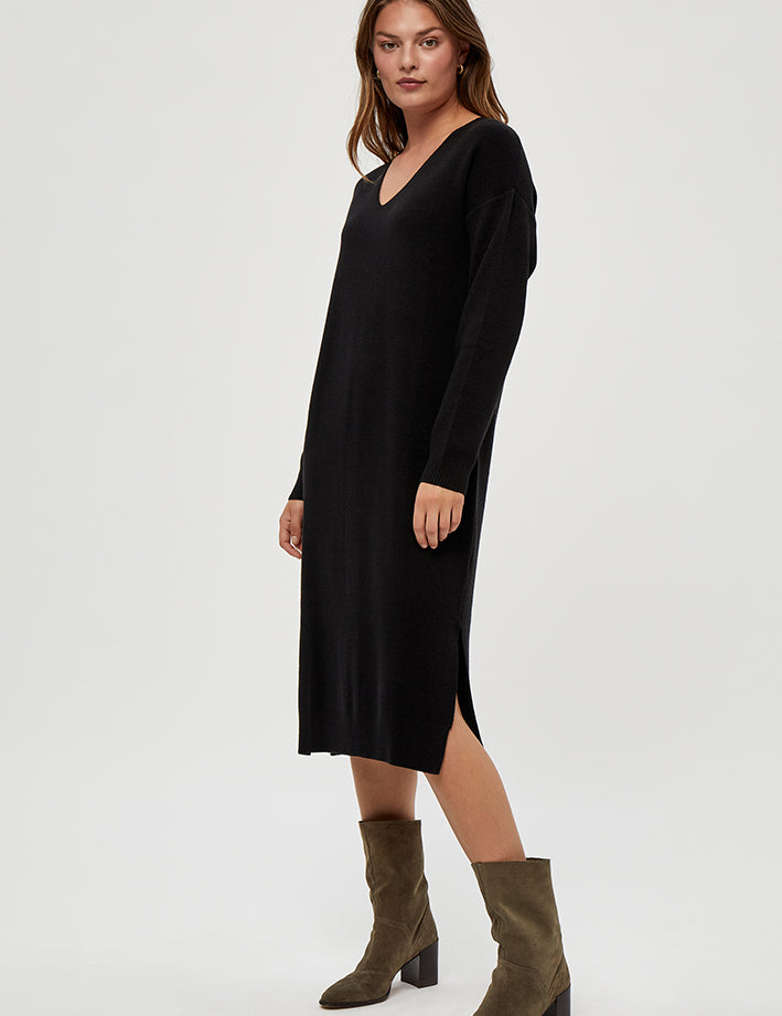 Peppercorn Rosalia V-Neck Knee Length Knit Dress Dress 100 Black