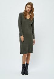 Peppercorn Rosalia V-Neck Knee Length Knit Dress Dress 3655 Beluga Green