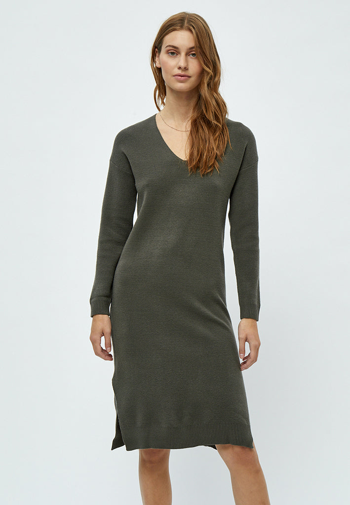 Peppercorn Rosalia V-Neck Knee Length Knit Dress Dress 3655 Beluga Green