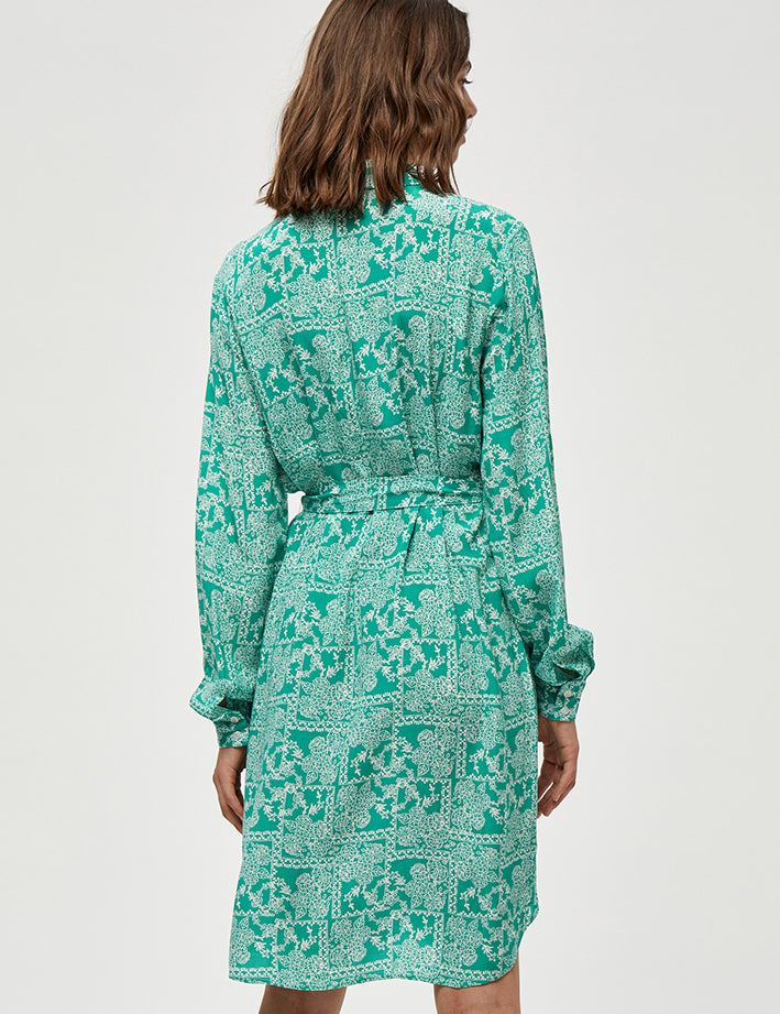 Minus MSAika Shirtdress Dress 9383P Ivy Green Patchwork Print