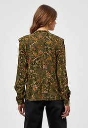 Minus Lela blouse Shirt 9334P Dark Olive Flower Print