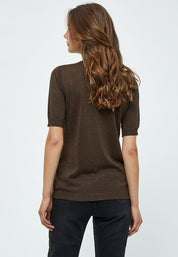 Minus MSLima Roll Neck Knit T-Shirt 486L Slate Brown Lurex