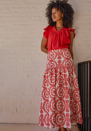 Minus MSMusia Maxi Skirt Skirt 4084E Lollipop Red Embroidery
