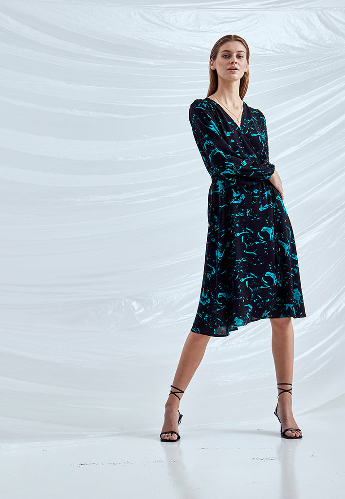 Minus MSSelena Wrap Dress Dress 9474P Ocean Green Swirl Print
